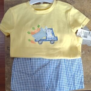 Yellow Kids Shirt with Bunny and Carrot Design
